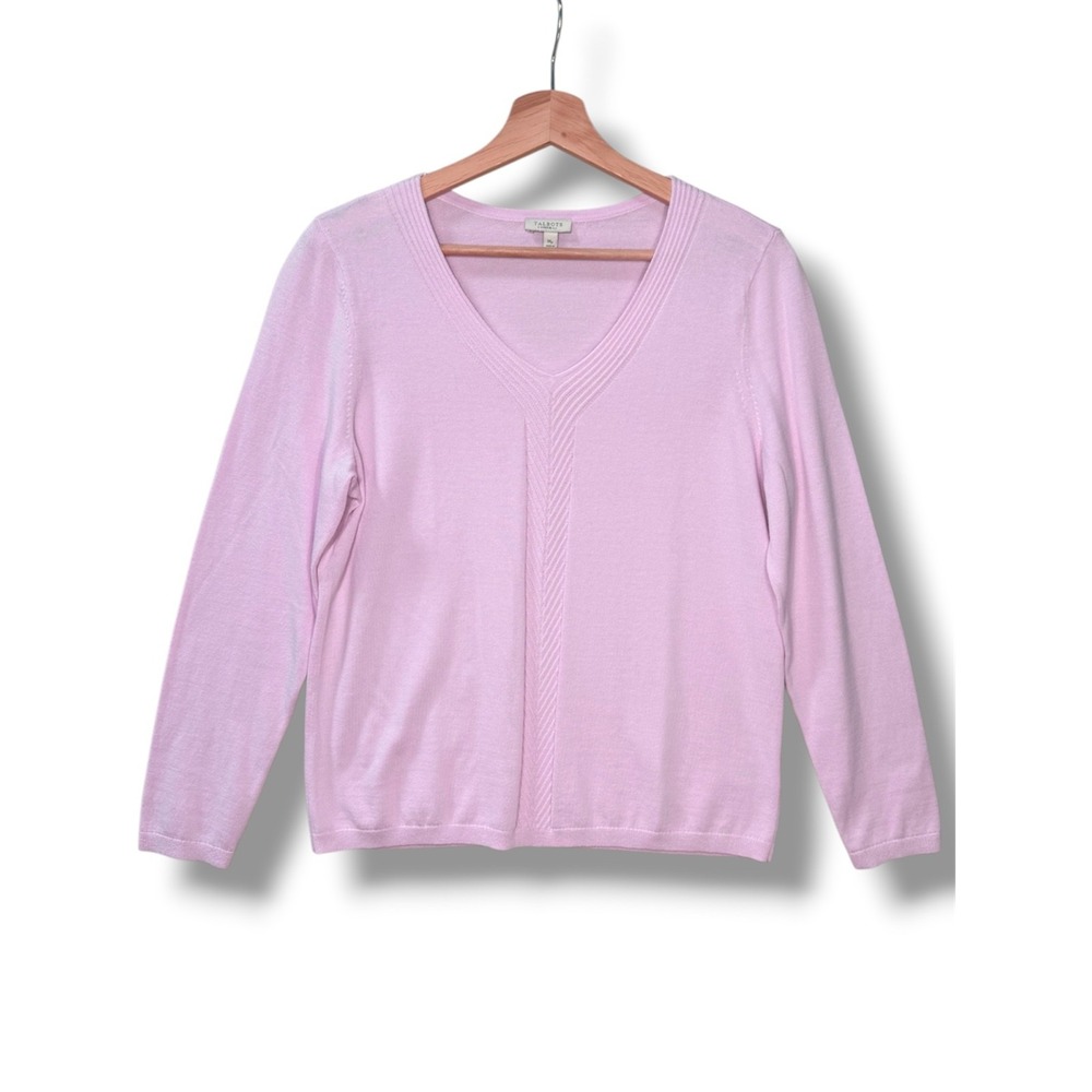 Talbots Petite M Pink V-Neck Cotton Chevron Knit Pullover Sweater Women's Preppy